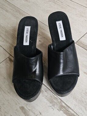 Steve Madden Black Leather Open-Toe Mule Slides 9.5